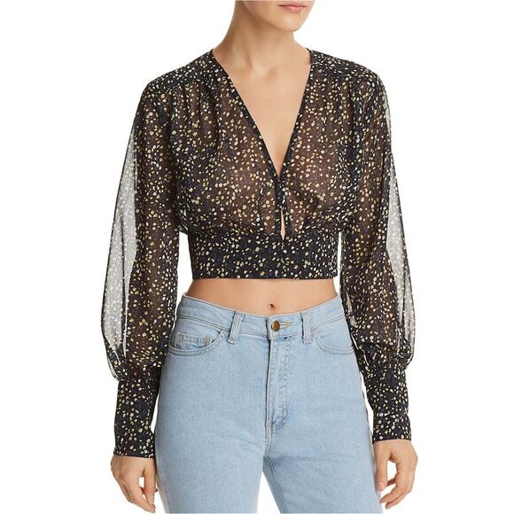 The East Order Tops - The East Order Womens Sheer Floral-Print Button Down Blouse, Multicoloured, S...